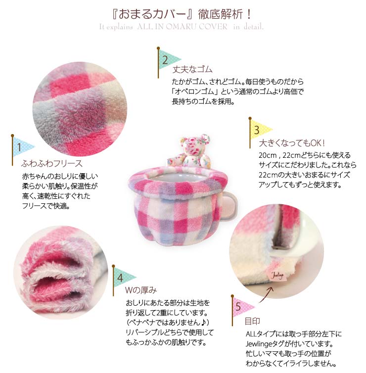 おまるカバー徹底解析 ふわふわフリース 丈夫なゴム 大きくなってもOK Wの厚み 目印